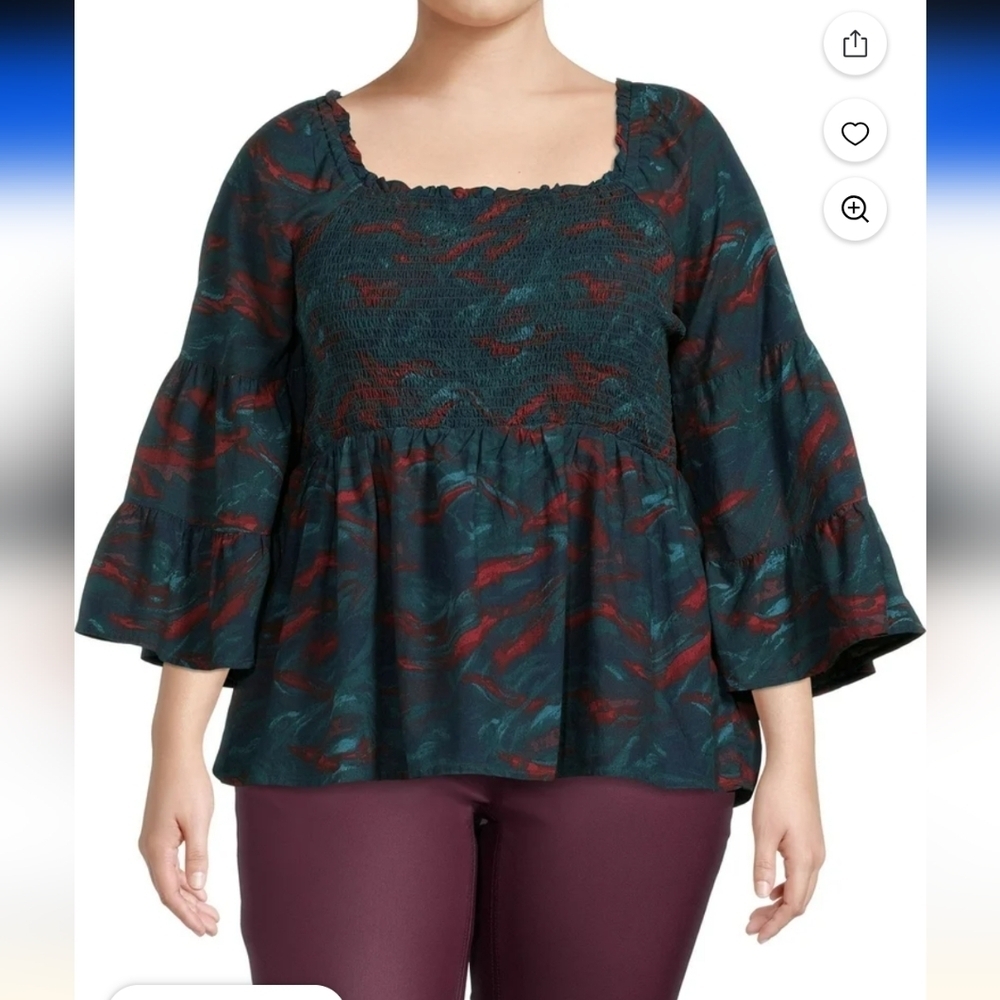 NWT Terra & Sky women's smock top, flared sleeves, cotton, plus sz 1X. - Picture 3 of 16